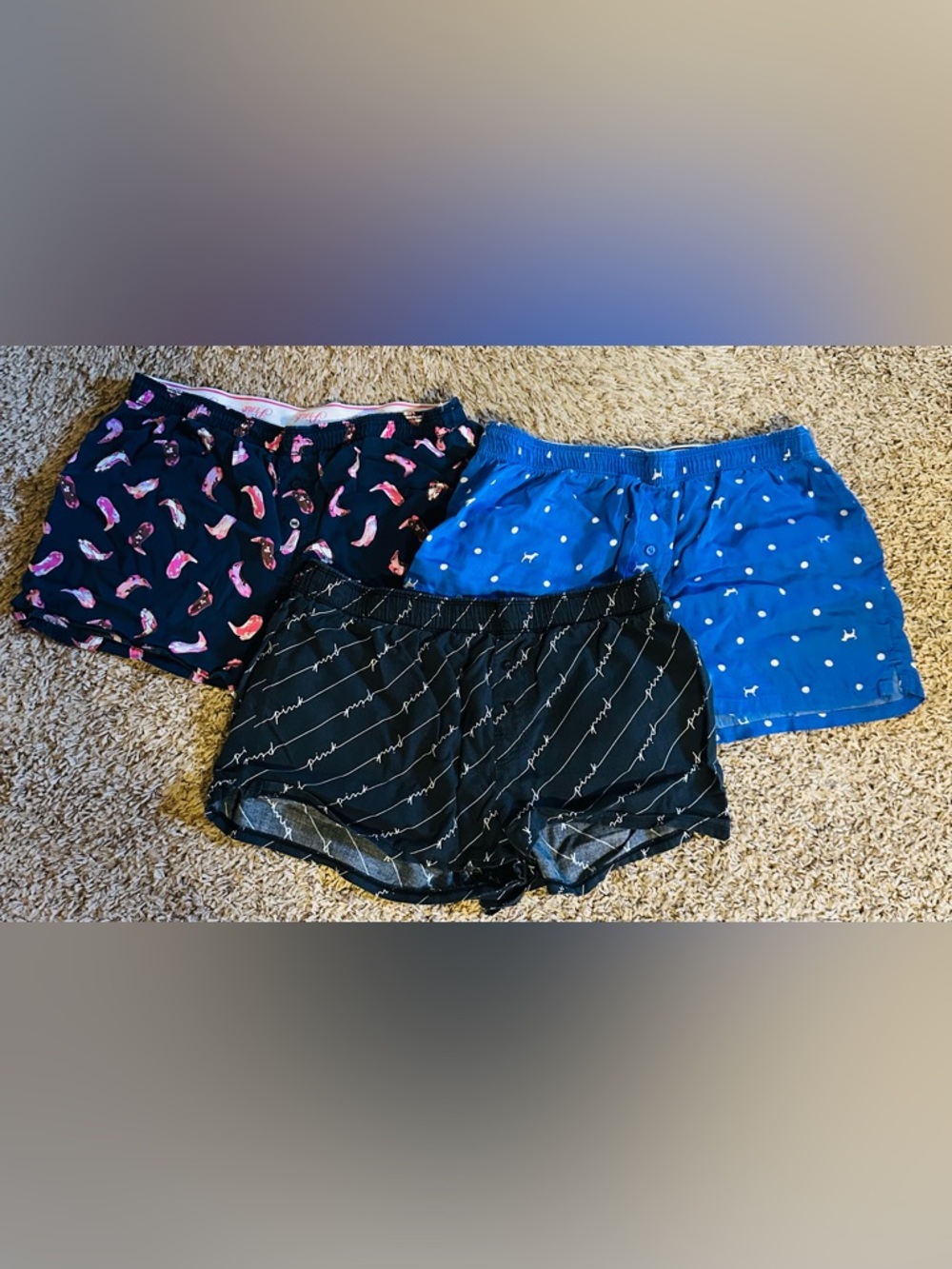 Victoria's Secret PINK lot of 3 Boxer Shorts with Pink Trim Small